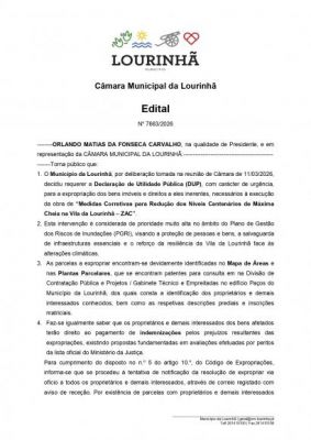 Expropria&ccedil;&atilde;o ZAC - Medidas Corretivas para Redu&ccedil;&atilde;o dos N&iacute;veis Centen&aacute;rios de M&aacute;xima Cheia na Vila da Lourinh&atilde;